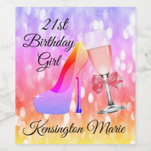 Rainbow Sparkle Birthday Pink Sparkling Wine Label