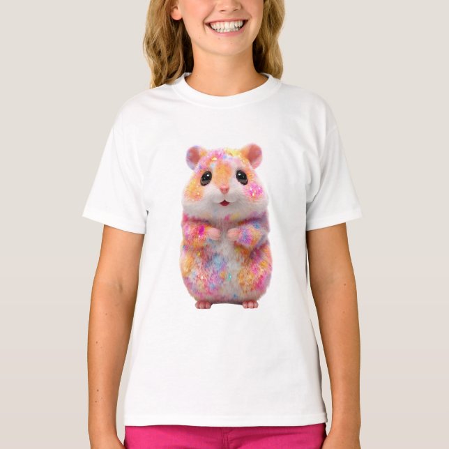 Rainbow Sparkle Galactic Hamster Kids T-Shirt (Front)