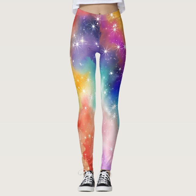 Rainbow Sparkle Galaxy Leggings (Front)