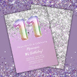 Rainbow Sparkle Glitter Girl 11th Birthday Party Invitation at Zazzle