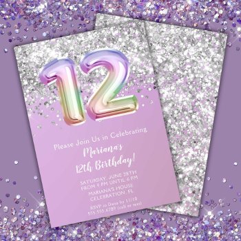 Rainbow Sparkle Glitter Girl 12th Birthday Party Invitation by WittyPrintables at Zazzle