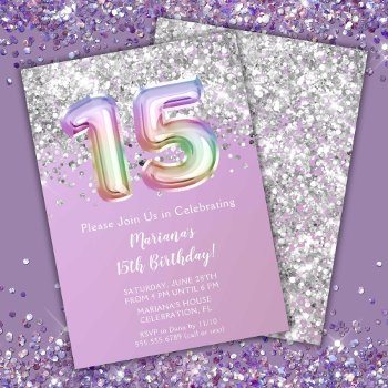 Rainbow Sparkle Glitter Girl 15th Birthday Party Invitation by WittyPrintables at Zazzle