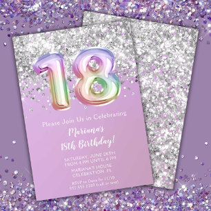 Rainbow Sparkle Glitter Girl 18th Birthday Party Invitation