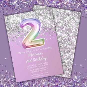 Rainbow Sparkle Glitter Girl 2nd Birthday Party Invitation by WittyPrintables at Zazzle