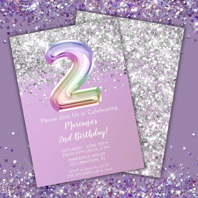 Rainbow Sparkle Glitter Girl 2nd Birthday Party Invitation (Creator Uploaded)