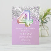 Rainbow Sparkle Glitter Girl 4th Birthday Party Invitation | Zazzle