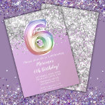 Rainbow Sparkle Glitter Girl 6th Birthday Party Invitation at Zazzle