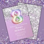 Rainbow Sparkle Glitter Girl 8th Birthday Party Invitation at Zazzle