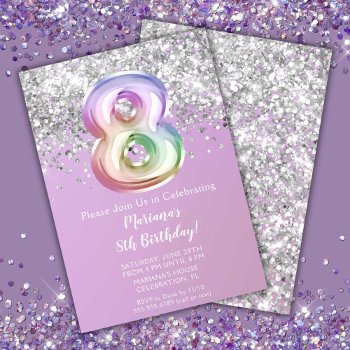 Rainbow Sparkle Glitter Girl 8th Birthday Party Invitation by WittyPrintables at Zazzle