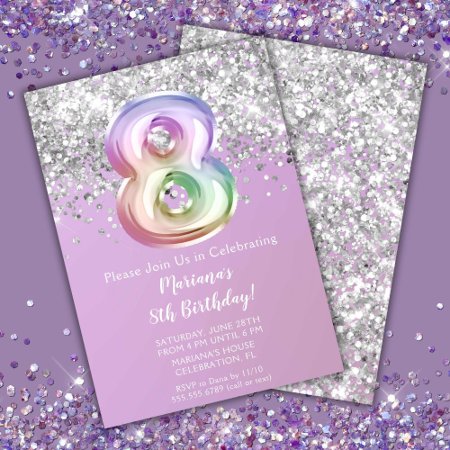 Rainbow Sparkle Glitter Girl 8th Birthday Party Invitation