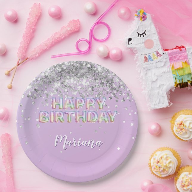 Rainbow Sparkle Glitter Girl Birthday Party Paper Plates (Party)