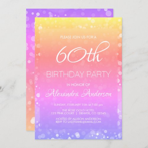 Rainbow Sparkle Glitter Lights 60th Birthday Party Invitation