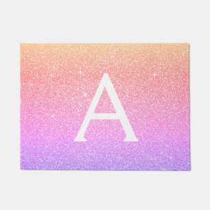 Rainbow Sparkle Glitter Monogram Name & Initial Doormat