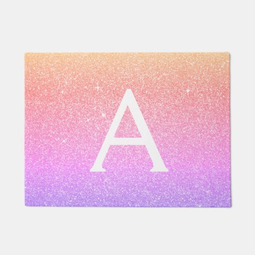 Rainbow Sparkle Glitter Monogram Name  Initial Doormat