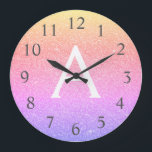 Rainbow Sparkle Glitter Monogram Name & Initial Large Clock<br><div class="desc">Rainbow Pastel Gold,  Purple and Pink Ombre Sparkle Glitter Monogram Name and Initial Serving Wall Clock. The Wall Clock makes the perfect gift for someone who loves sparkle and glitter.</div>