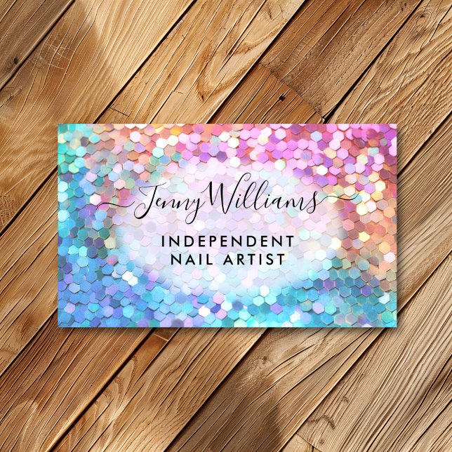 Rainbow Sparkle Glitter Pastel Nail Artist Business Card (Creator Uploaded)
