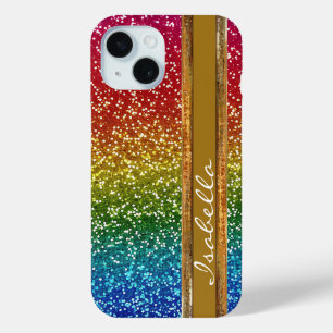 Rainbow Sparkle Glitter, Personalized with Name iPhone 15 Case