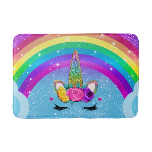 Rainbow Sparkle Glittery Unicorn Horn Face Bath Mat