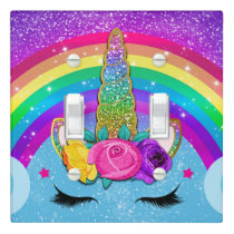 Rainbow Sparkle Glittery Unicorn Horn Face Light Switch Cover