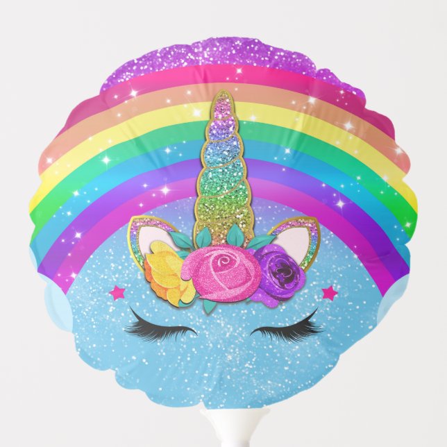 Rainbow Sparkle Glittery Unicorn Horn Face Party Balloon (Front)