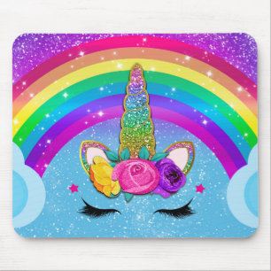 Rainbow Sparkle Glittery Unicorn Horn Mouse Pad