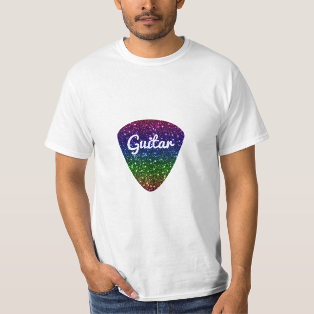 Rainbow Sparkle Guitar Plectrum Art T-Shirt (Front)