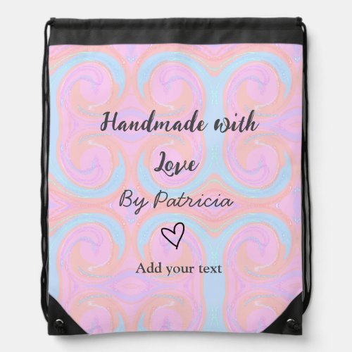 Rainbow sparkle handmade with love add name text drawstring bag