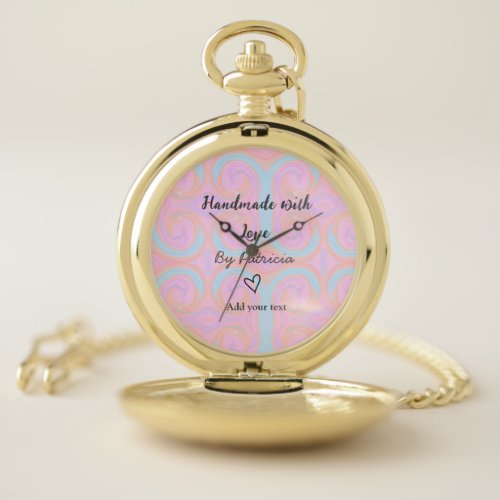 Rainbow sparkle handmade with love add name text pocket watch
