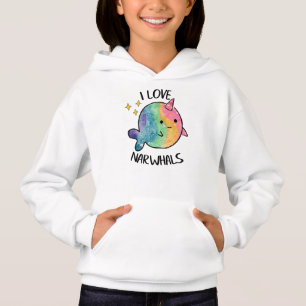 Rainbow Sparkle I Love Narwhals Hoodie