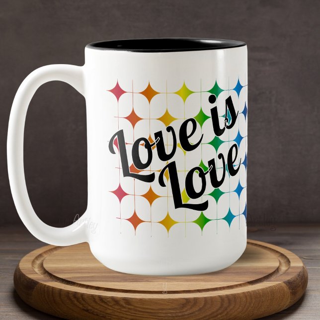 Rainbow Sparkle Love is Love Gay Pride Phrase  Two-Tone Coffee Mug (Creator Uploaded)