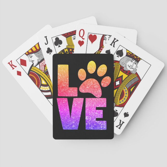 Rainbow Sparkle Love Paw Print Poker Cards (Back)