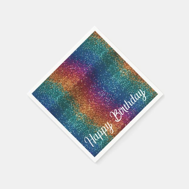 Rainbow Sparkle Metallic Elegant Happy Birthday Napkins (Corner)