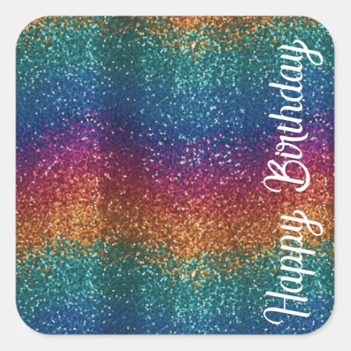 Rainbow Sparkle Metallic Elegant Happy Birthday Square Sticker