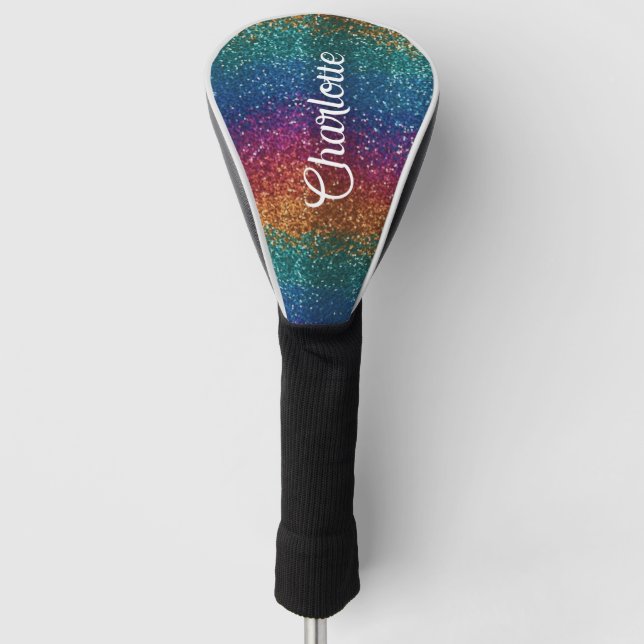 Rainbow Sparkle Metallic Elegant Personalized Golf Head Cover (Front)