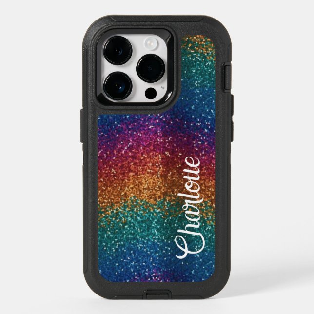 Rainbow Sparkle Metallic Elegant Personalized Otterbox iPhone Case (Back)