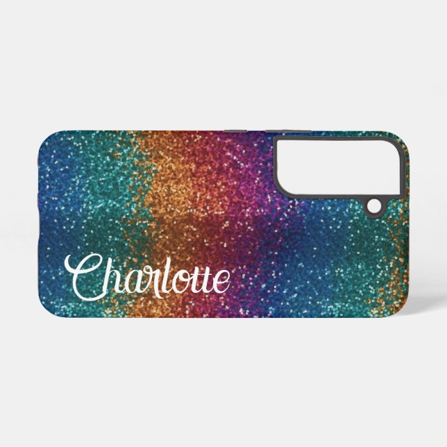 Rainbow Sparkle Metallic Elegant Personalized Samsung Galaxy Case (Back Horizontal)