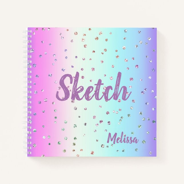 Rainbow Sparkle Monogram Sketchbook  Notebook (Front)