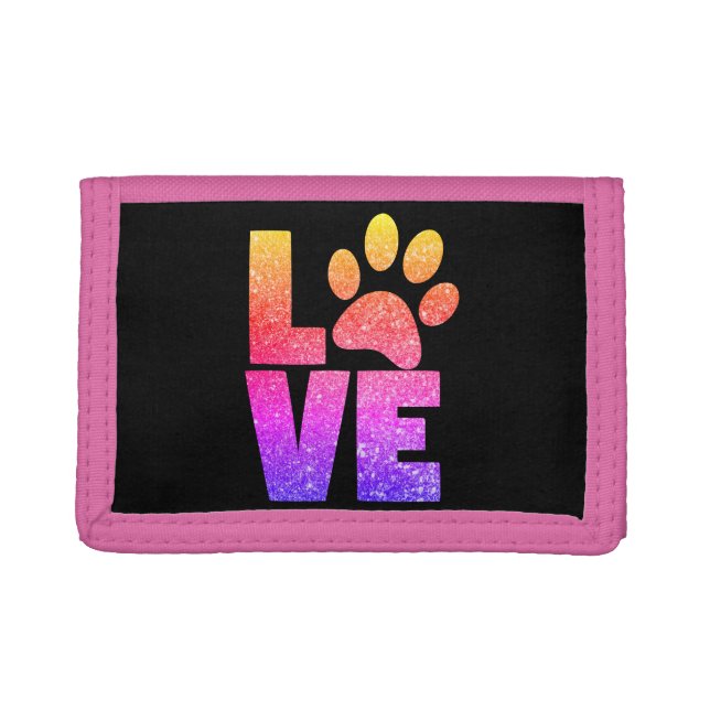 Rainbow Sparkle Paw Print Love Trifold Wallet (Front)