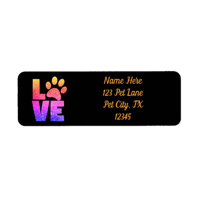 Rainbow Sparkle - Pawprint Love Return Address Label (Front)