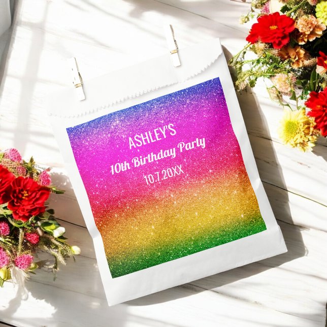 Rainbow Sparkle Pink Yellow Green Favor Bags (Creator Uploaded)
