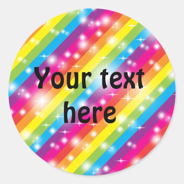 Rainbow Sparkle Stripes Glitter Favor Sticker (Front)