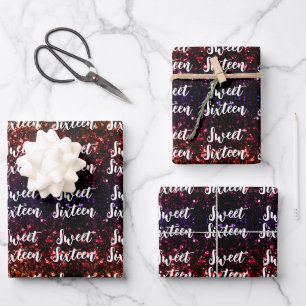 Rainbow sparkles Sweet 16 script pattern Wrapping Paper Sheets
