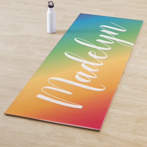 Rainbow Spectrum Custom Script Monogram Name Yoga Mat