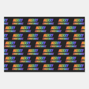 Rainbow Spectrum Pattern "MERRY CHRISTMAS!" Wrapping Paper Sheets