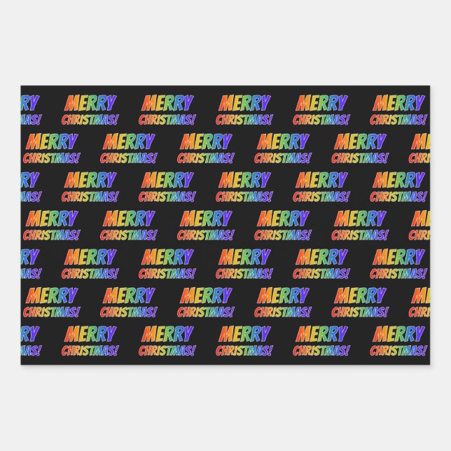 Rainbow Spectrum Pattern "MERRY CHRISTMAS!" Wrapping Paper Sheets (Front)
