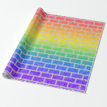 [ Thumbnail: Rainbow Spectrum Pixelated 8-Bit Look Brick Wall Wrapping Paper ]