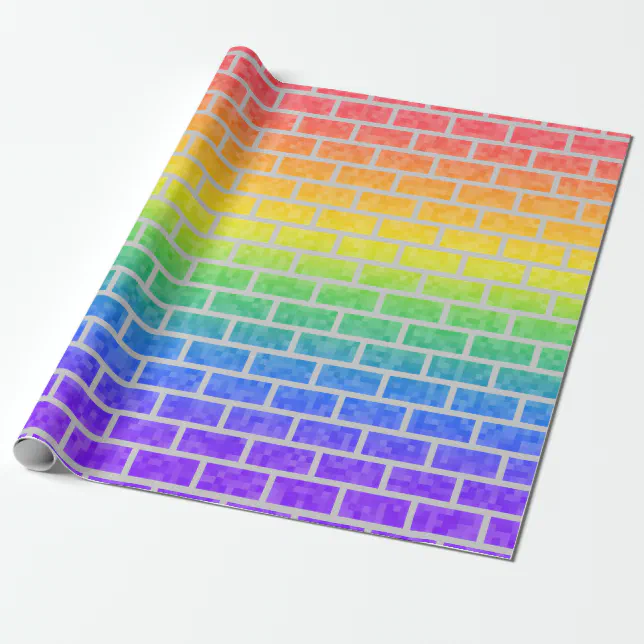Rainbow Spectrum Pixelated 8-Bit Look Brick Wall Wrapping Paper | Zazzle