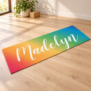 Rainbow Spectrum Script Monogram Name Yoga Mat
