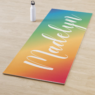 Rainbow Spectrum Script Monogram Name Yoga Mat