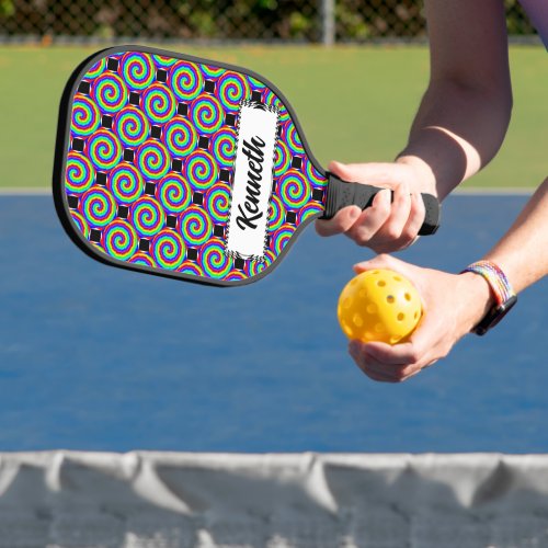 Rainbow Spiral by Kenneth Yoncich Pickleball Paddle